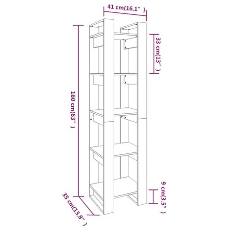 Boekenkast/kamerscherm 41x35x160 cm massief grenenhout 8720286905074 8