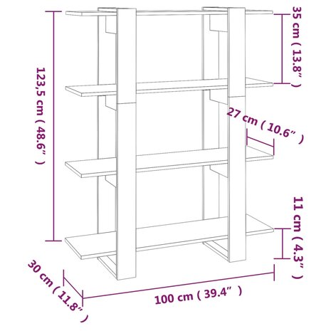 Boekenkast/kamerscherm 100x30x123,5 betongrijs 8720286842591 7