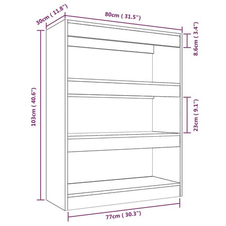 Boekenkast/kamerscherm 80x30x103 cm bewerkt hout betongrijs 8720286843499 7