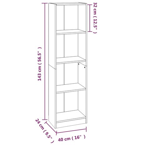 Boekenkast 4 schappen 40x24x143 cm bewerkt hout grijs sonoma 8720845693312 7