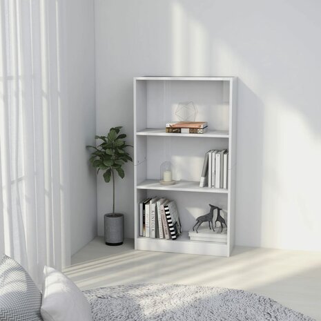 Boekenkast 3 schappen 60x24x109 cm bewerkt hout hoogglans wit 8719883787749 1