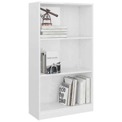 Boekenkast 3 schappen 60x24x109 cm bewerkt hout hoogglans wit 8719883787749 3