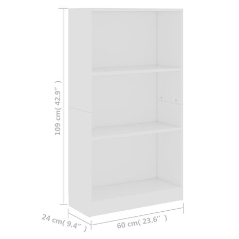 Boekenkast met 3 schappen 60x24x109 cm bewerkt hout wit 8719883787688 6