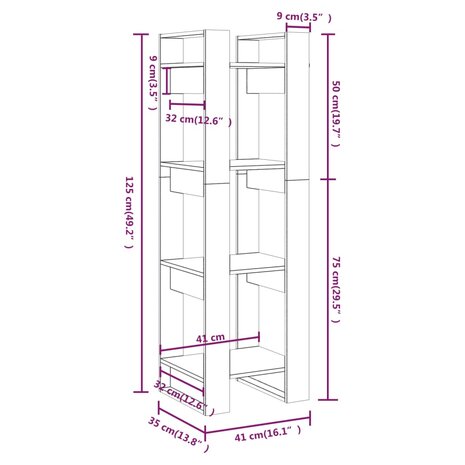 Boekenkast/kamerscherm 41x35x125 cm massief grenenhout zwart 8720286905067 8