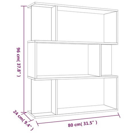 Boekenkast / kamerscherm 80x24x96 cm bewerkt hout bruineiken 8720286975077 8