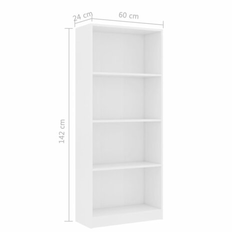 Boekenkast met 4 schappen 60x24x142 cm bewerkt hout wit 8719883869209 6