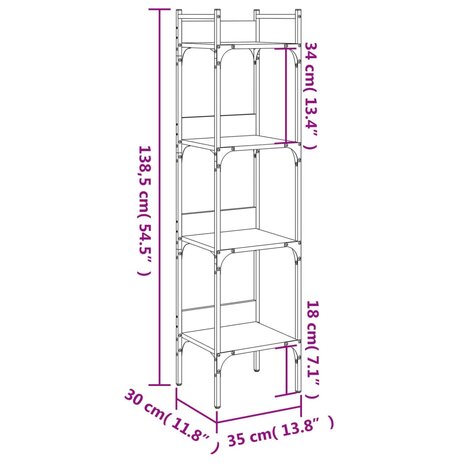 Boekenkast 4-laags 35x30x138,5 cm bewerkt hout gerookt eiken 8721012339019 10