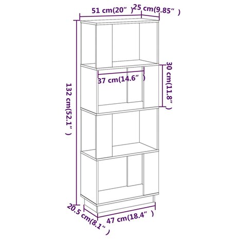 Boekenkast/kamerscherm 51x25x132 cm massief grenenhout grijs 8720286905845 8