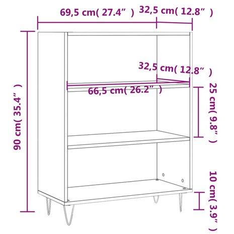 Boekenkast 69,5x32,5x90 cm bewerkt hout sonoma eikenkleurig 8720845866426 9