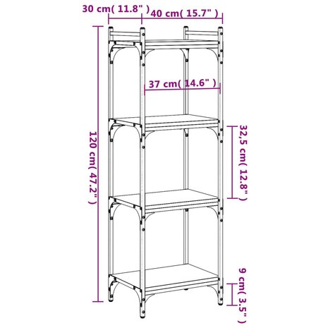 Boekenkast 4-laags 40x30x120 cm bewerkt hout gerookt eikenkleur 8721012194168 9