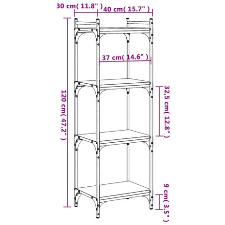 Boekenkast 4-laags 40x30x120 cm bewerkt hout sonoma eikenkleur 8721012194151 9