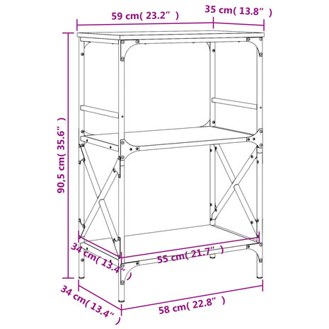 Boekenkast 3-laags 59x35x90,5 cm bewerkt hout sonoma eiken 8721012193956 9