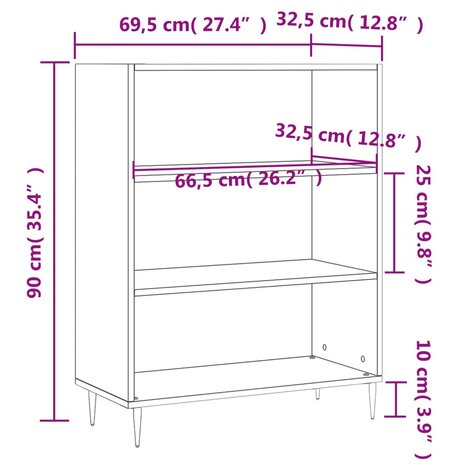 Boekenkast 69,5x32,5x90 cm bewerkt hout sonoma eikenkleurig 8720845866266 9