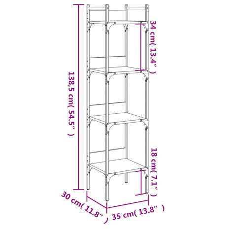 Boekenkast 4-laags 35x30x138,5 cm bewerkt hout grijs sonoma 8721012339026 10