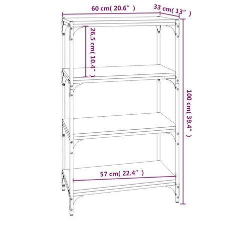 Boekenkast 60x33x100 cm bewerkt hout en staal bruin eikenkleur 8720287197133 9