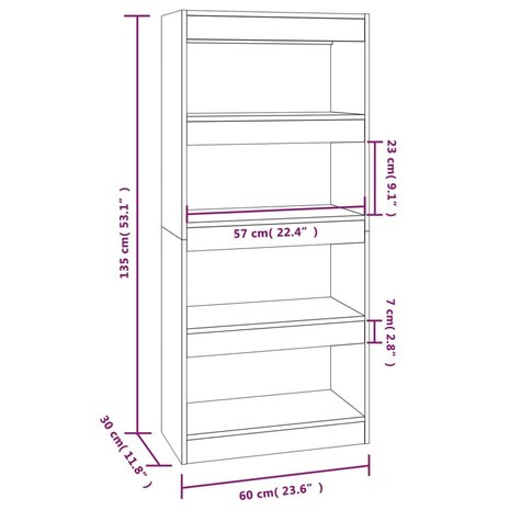 Boekenkast/kamerscherm 60x30x135 cm bewerkt hout grijs sonoma 8720286844373 7