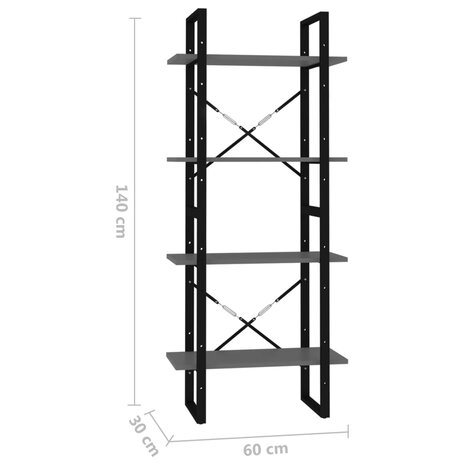 Boekenkast met 4 schappen 60x30x140 cm bewerkt hout grijs 8720286567296 7