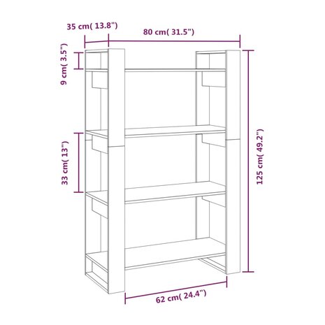 Boekenkast/kamerscherm 80x35x125 cm massief grenenhout 8720286905425 8