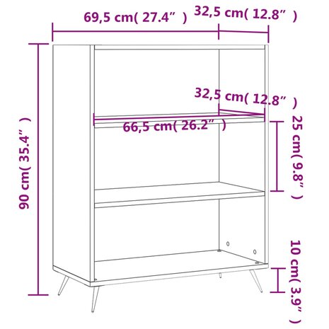 Boekenkast 69,5x32,5x90 cm bewerkt hout grijs sonoma eikenkleur 8720845866211 9