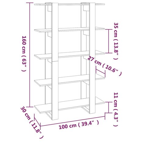 Boekenkast/kamerscherm 100x30x160 cm hoogglans wit 8720286842553 7