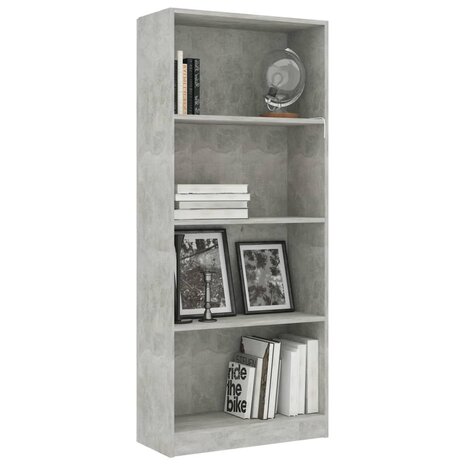 Boekenkast met 4 schappen 60x24x142 cm bewerkt hout betongrijs 8719883869247 3