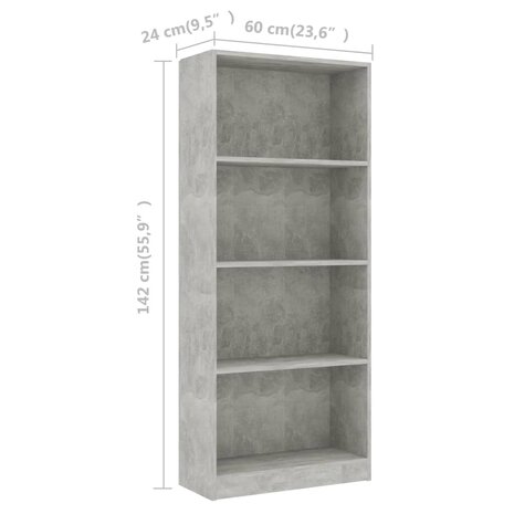 Boekenkast met 4 schappen 60x24x142 cm bewerkt hout betongrijs 8719883869247 6