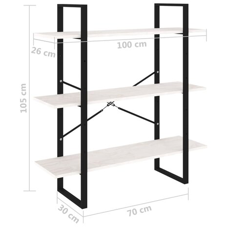 Boekenkast met 3 schappen 100x30x105 cm massief grenenhout wit 8720286568439 8