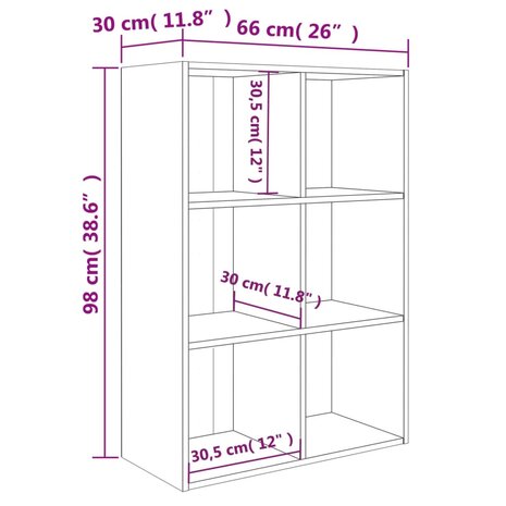 Boekenkast/dressoir 66x30x98 cm bewerkt hout betongrijs 8719883675077 12