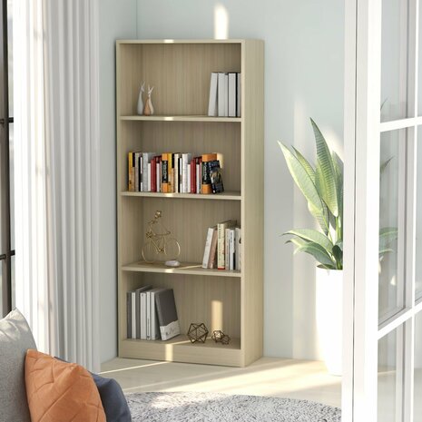 Boekenkast met 4 schappen 60x24x142 cm bewerkt hout sonoma eik 8719883869230 1