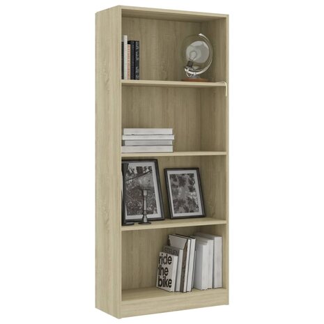 Boekenkast met 4 schappen 60x24x142 cm bewerkt hout sonoma eik 8719883869230 3