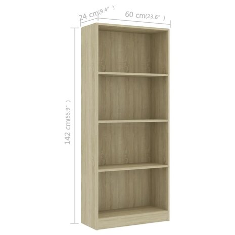 Boekenkast met 4 schappen 60x24x142 cm bewerkt hout sonoma eik 8719883869230 6