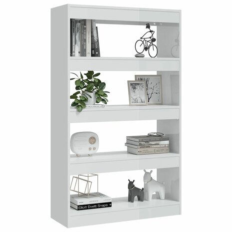 Boekenkast/kamerscherm 80x30x135 cm spaanplaat hoogglans wit 8720286843550 4