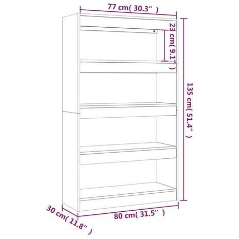 Boekenkast/kamerscherm 80x30x135 cm spaanplaat betongrijs 8720286843543 7