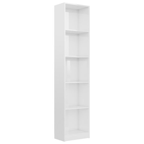 Boekenkast 5 schappen 40x24x175 cm bewerkt hout hoogglans wit 8719883787565 2