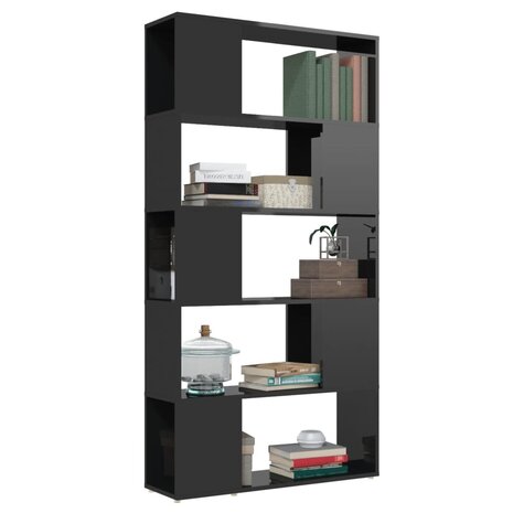 Boekenkast/kamerscherm 80x24x155 cm spaanplaat hoogglans zwart 8720286651063 5