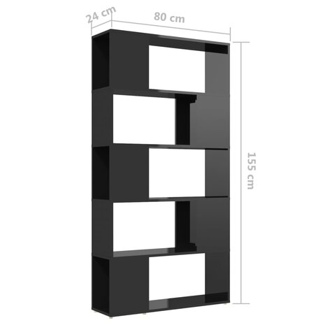 Boekenkast/kamerscherm 80x24x155 cm spaanplaat hoogglans zwart 8720286651063 7