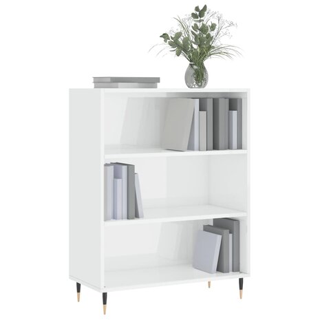 Boekenkast 69,5x32,5x90 cm bewerkt hout hoogglans wit 8720845866259 3