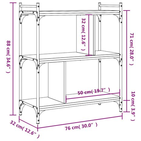 Boekenkast 3-laags 76x32x88 cm bewerkt hout zwart 8720845418816 9