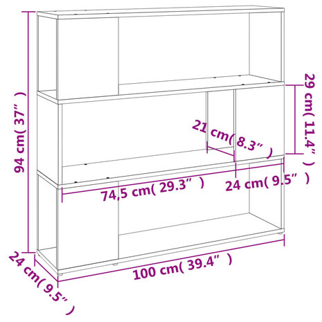 Boekenkast/kamerscherm 100x24x94 cm gerookt eikenkleurig 8720845735692 8