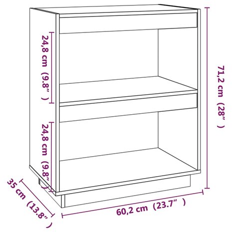 Boekenkast 60x35x71 cm massief grenenhout grijs 8720286815922 8