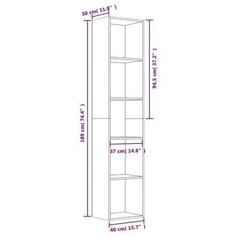 Boekenkast 40x30x189 cm bewerkt hout gerookt eikenkleurig 8720286954249 6