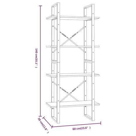 Boekenkast 60x30x140 cm bewerkt hout bruineikenkleurig 8720287088172 7