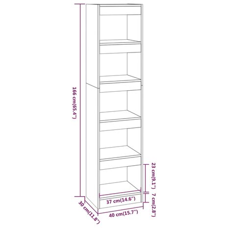 Boekenkast/kamerscherm 40x30x166 cm hoogglans wit 8720286843109 7