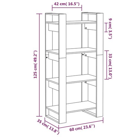 Boekenkast/kamerscherm 60x35x125 cm massief hout zwart 8720286905265 8