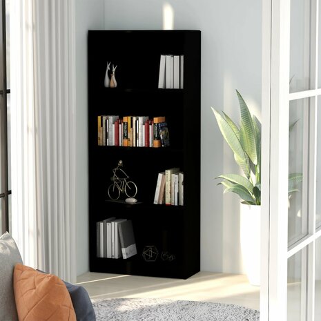 Boekenkast met 4 schappen 60x24x142 cm bewerkt hout zwart 8719883869216 1