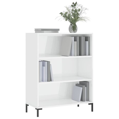 Boekenkast 69,5x32,5x90 cm bewerkt hout hoogglans wit 8720845866495 3