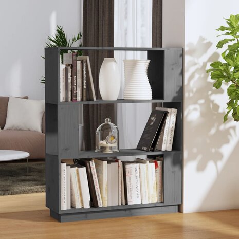 Boekenkast/kamerscherm 80x25x101 cm massief grenenhout grijs 8720286905999 1