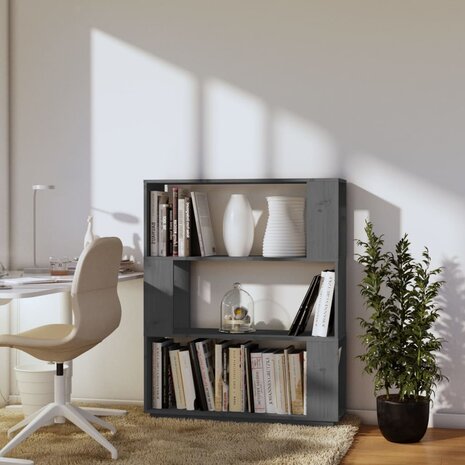 Boekenkast/kamerscherm 80x25x101 cm massief grenenhout grijs 8720286905999 3