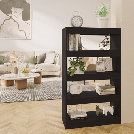 Boekenkast/kamerscherm 80x30x135 cm spaanplaat zwart 8720286843529 1