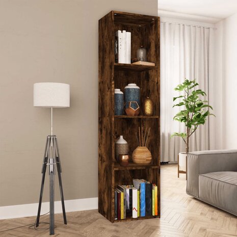 Boekenkast / tv-meubel 36x30x143 cm bewerkt hout gerookt eiken 8720286975084 1